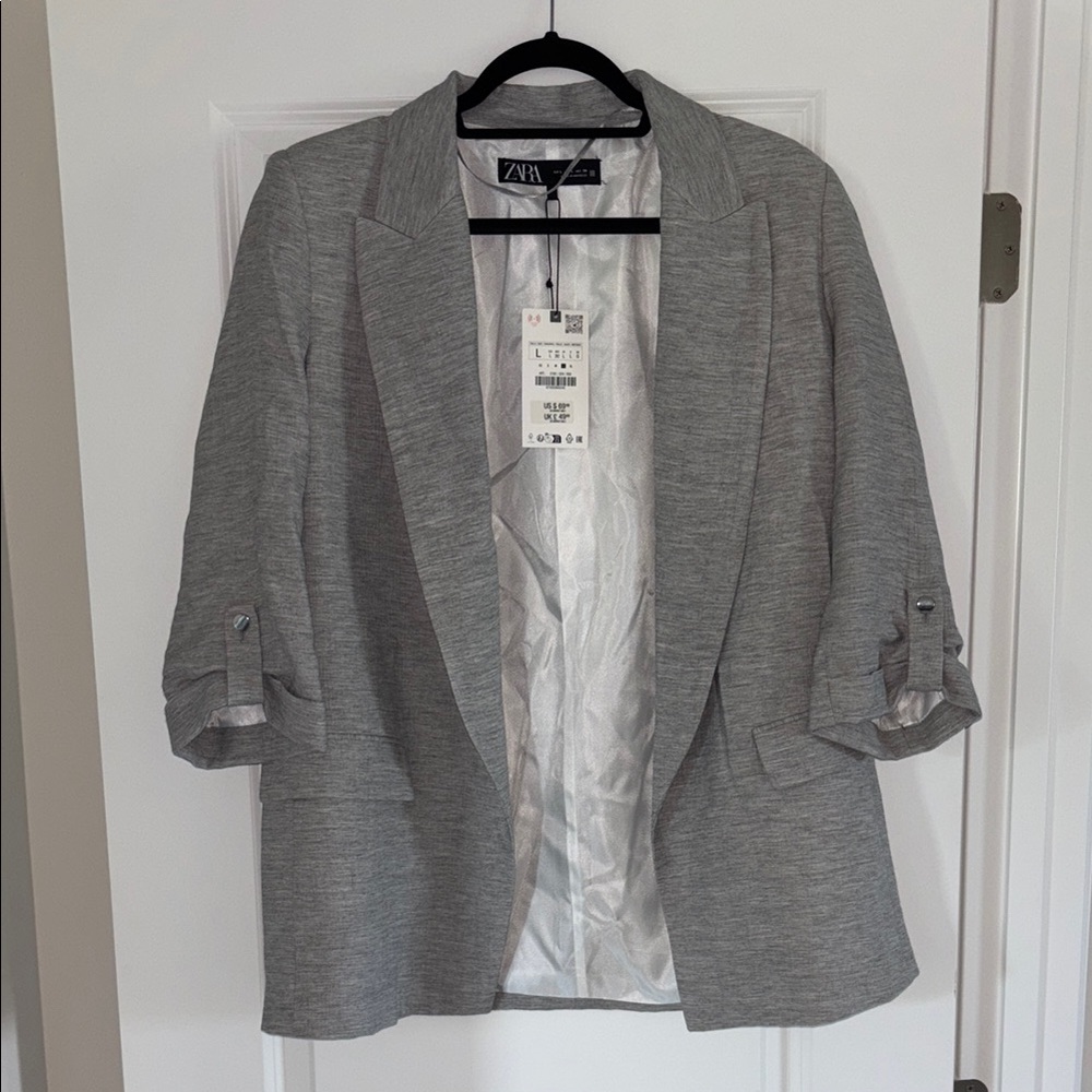 Zara Gray Blazer Softly Tailored Suit Jacket